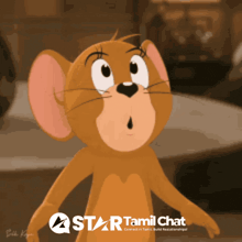 a picture of jerry from tom and jerry with a star tamil chat logo on the bottom