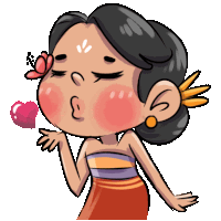 a cartoon of a woman blowing a kiss with a heart in her hand