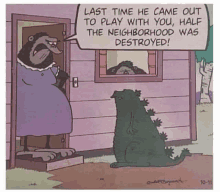 a cartoon of a gorilla standing in front of a house talking to a woman and a dog .