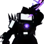 a silhouette of a robot with a purple sword in its hand .