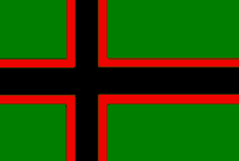 a green and red flag with a black cross in the middle