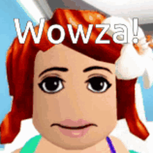 a cartoon girl with red hair and a flower in her hair says wowza