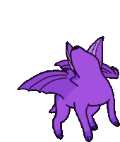 a cartoon drawing of a purple dog with wings