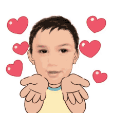 a cartoon of a boy surrounded by hearts