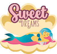 a mermaid is sleeping on a cloud with the words sweet dreams above her