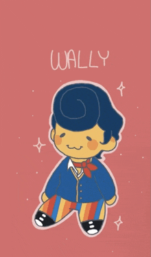 a cartoon drawing of a man with the name wally written above him