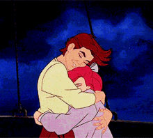 a man is hugging a woman in a cartoon scene