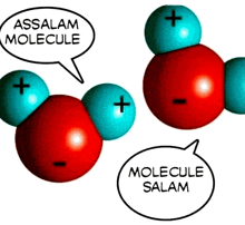 a cartoon of a molecule saying " as salam molecule "