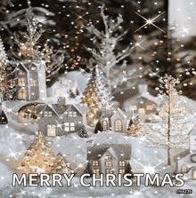 a merry christmas card with a snowy scene