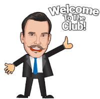 a cartoon of a man in a suit and tie giving a thumbs up with the words welcome to the club behind him