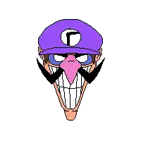 a pixel art of wario wearing a purple hat