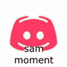 a purple discord logo with two white eyes and the words sam moment .