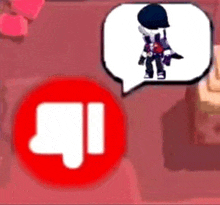 a red circle with a speech bubble and a picture of a person in a speech bubble .