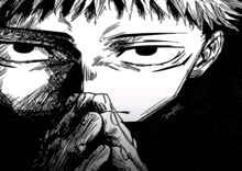 a black and white drawing of a man 's face with a hand on his face and the word art written below it