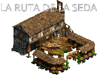 a cartoon drawing of a building with the words la ruta de la seda written above it