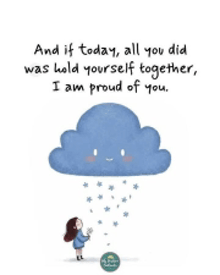 a girl standing in front of a cloud with a face on it