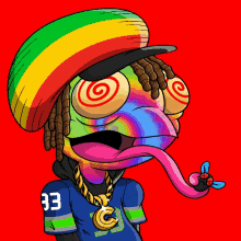 a cartoon character wearing a rasta hat and a number 33 shirt