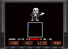 a skeleton is standing in a square in a video game on a computer screen .