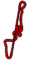 a cartoon drawing of a red rope with a knot in the middle on a white background .