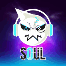 a logo for a video game called soul with a ghost wearing headphones