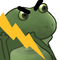 a green frog with a yellow lightning bolt on its back