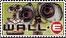 a postage stamp with a picture of a dog and the words wall e on it .