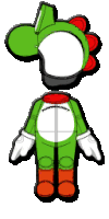 a drawing of a person in a yoshi costume with a helmet on their head .