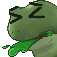 a cartoon of a frog with its mouth open and green liquid coming out of it 's mouth