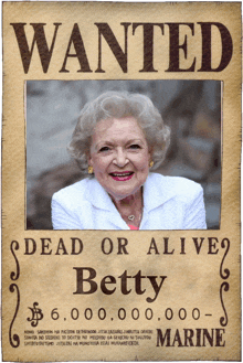 a wanted poster for betty marine has a picture of an older woman