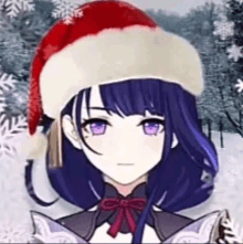 a girl wearing a santa hat is standing in the snow .