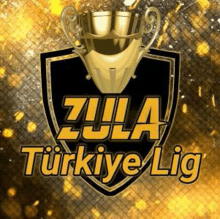 a logo for zula turkey lig with a gold trophy on a shield .