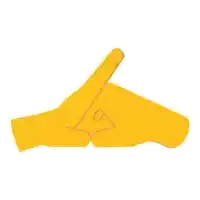 a yellow hand with the letter p on it 's thumb