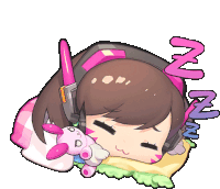 a cartoon drawing of a girl with headphones sleeping with a stuffed bunny