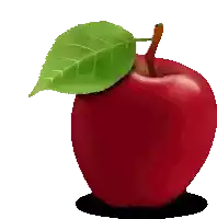 a red apple with a green leaf and a stem