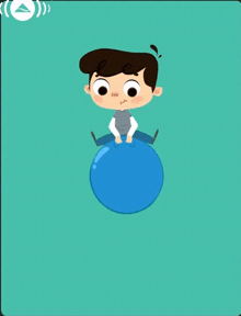 a cartoon of a boy sitting on a blue exercise ball
