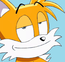 a close up of tails from sonic the hedgehog making a face