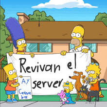 a cartoon of homer simpson holding a banner that says revivan el server