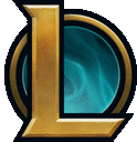 the league of legends logo is a gold letter l with a blue circle in the middle .