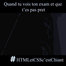 a man with a beard is standing in a dark room with the words quand tu vois ton exam et que