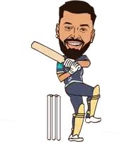 a cartoon of a man with a beard holding a cricket bat with emirates on his sleeve