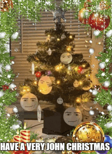 a picture of a christmas tree with faces on it and the words have a very john christmas