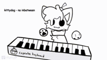 a black and white drawing of a cupcake keyboard with a flash warning