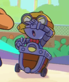 a cartoon drawing of a robot covering his eyes
