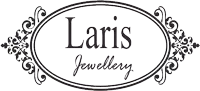 a logo for laris jewellery with a fancy frame around it