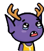 a purple cartoon character with antlers and a number 1 shirt