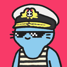 a cartoon character wearing a captain 's hat with an anchor on it