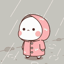 a cartoon character wearing a pink raincoat with a hood .