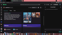 a computer screen shows a screenshot of the free fire website