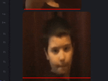 a blurred image of a person 's face with a red line between the eyes