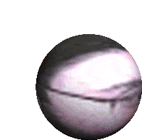 a sphere with a face on it is spinning on a white background